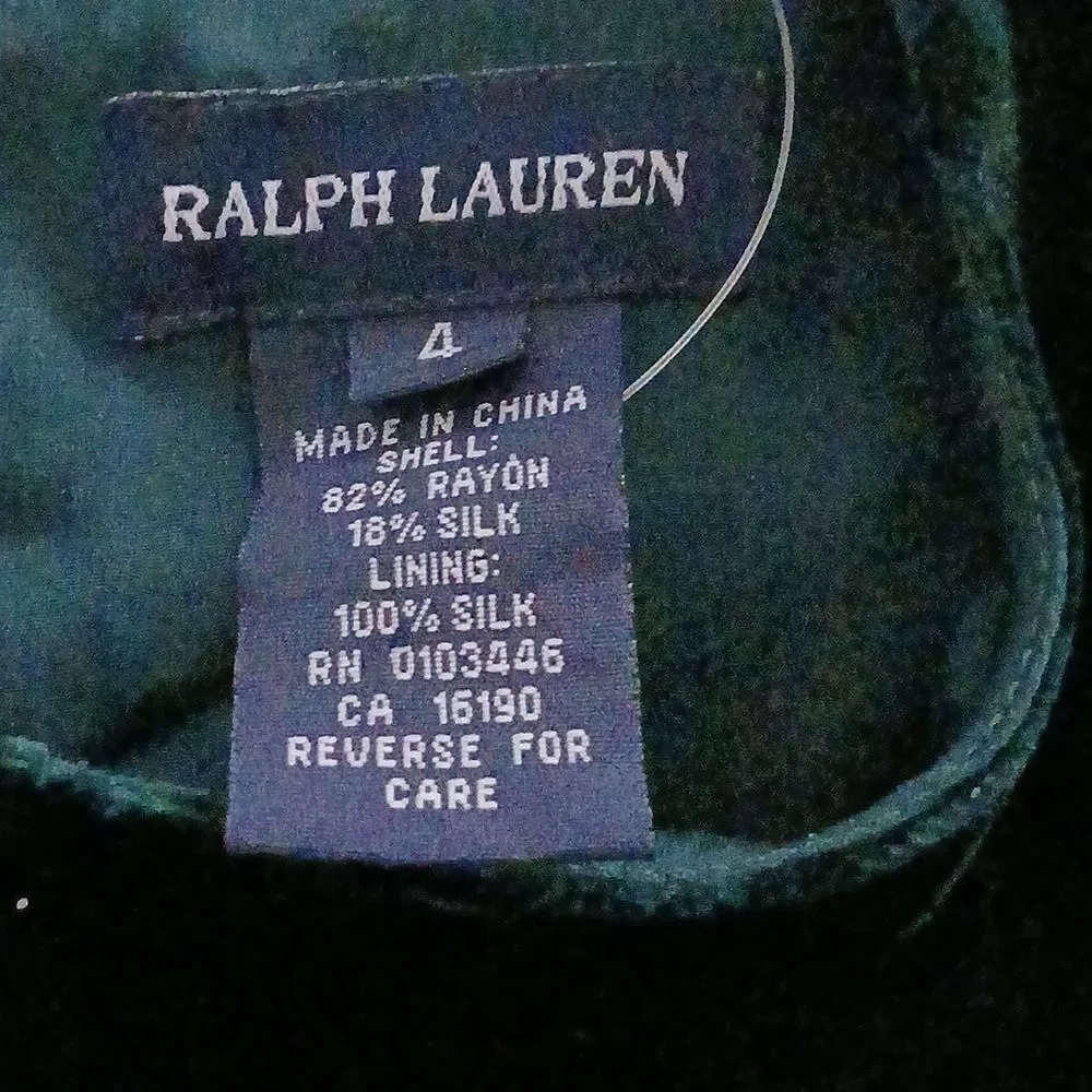 Ralph Lauren blue label emerald green soft velvet silk blend dress Sz 4 NWT